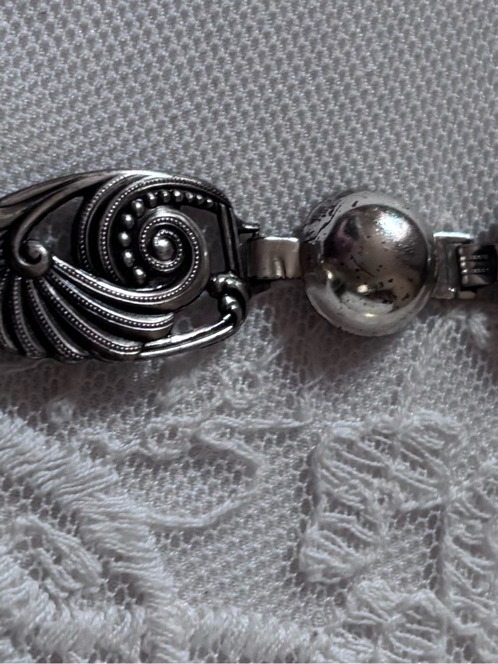 Sterling Silver Art Deco Style Women's Bracelet - Vintage 1920’s Stamped Links - Picture 6 of 14